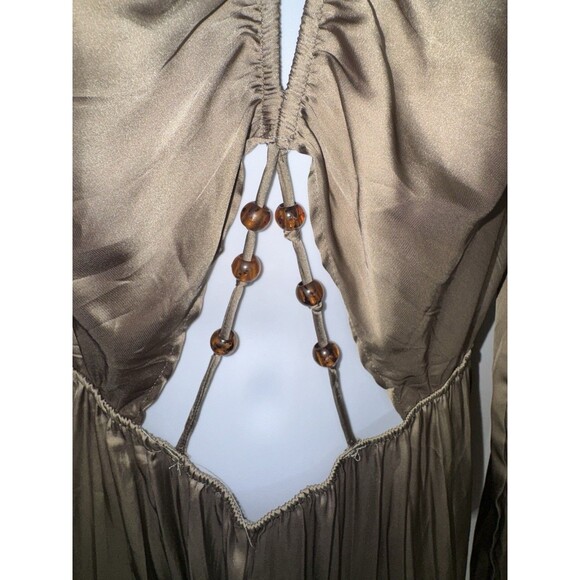 ZARA WOMAN SS22 Wrinkle Satin Effect Cut Out Midi Dress Taupe Medium - Picture 6 of 7